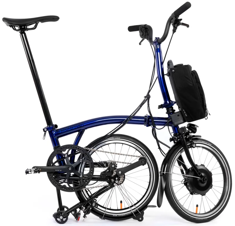 Brompton Electric P Line Explore 12 Speed Folding Bike 2024 in Bolt Blue Lacquer-2